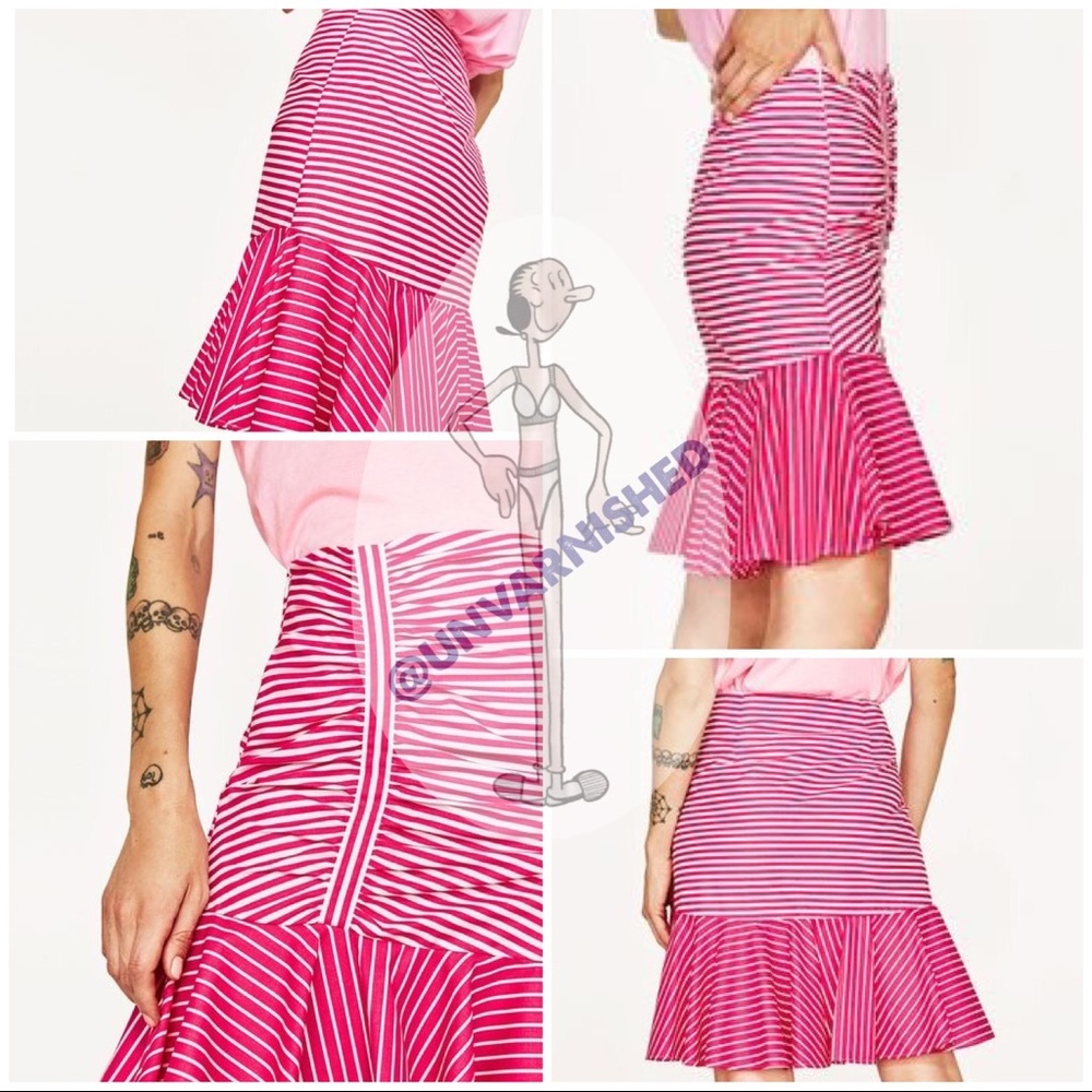 Zara Fit & Flare Stripe Printed Fuchsia Skirt - Picture 8 of 8